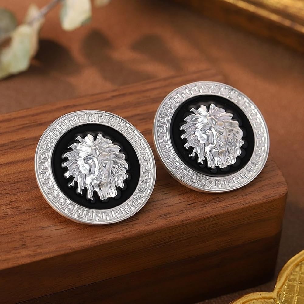 Silver plated Silver and Black Lion Cufflinks